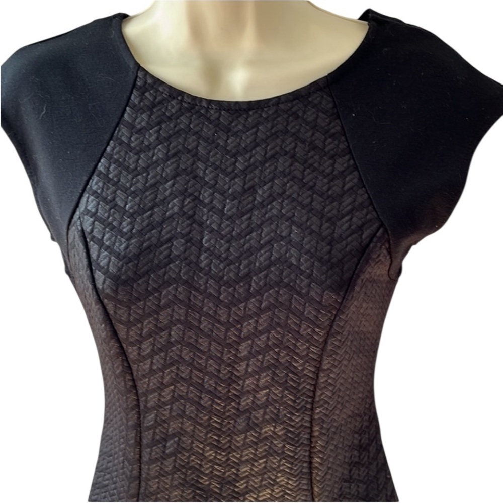 Monteau small black LBD body con dress front embossed like a faux leather